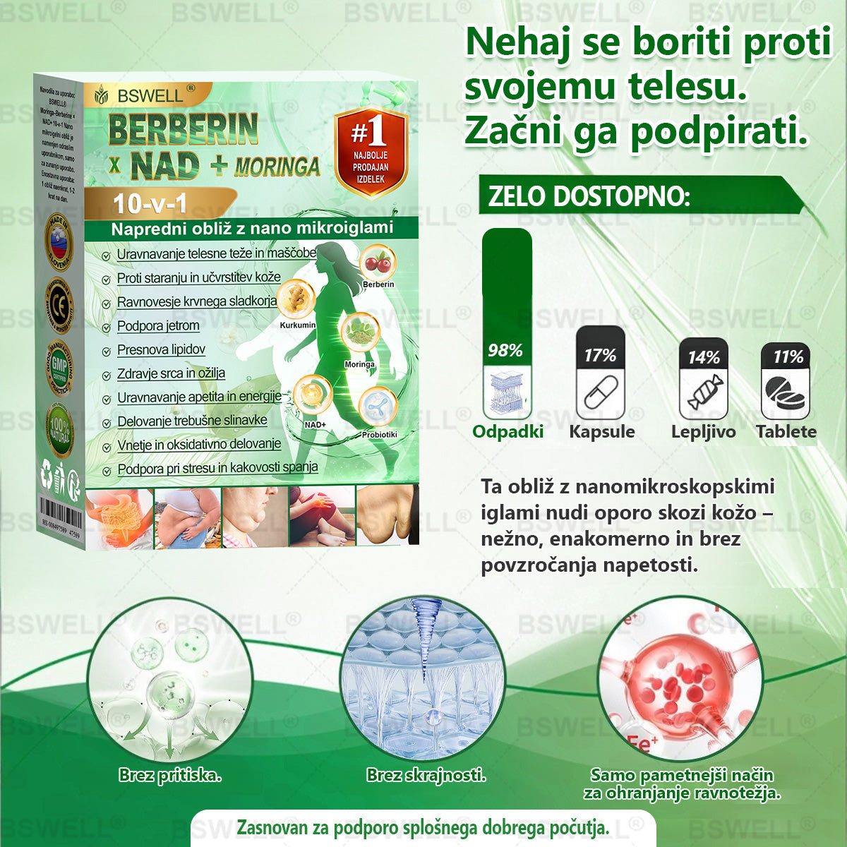 👩‍⚕️BSWELL® Nano mikroneedling shujševalni obliž (Samo enkrat na dan, vidne spremembe v 28 dneh)  ✅ Za debelost, zdravje srca in ožilja, sladkorno bolezen, spalno apnejo, zdravje črevesja, težave s sklepi in še več.